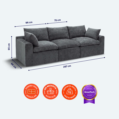 Sofá modular Cloud 3 plazas con 2 reposabrazos
