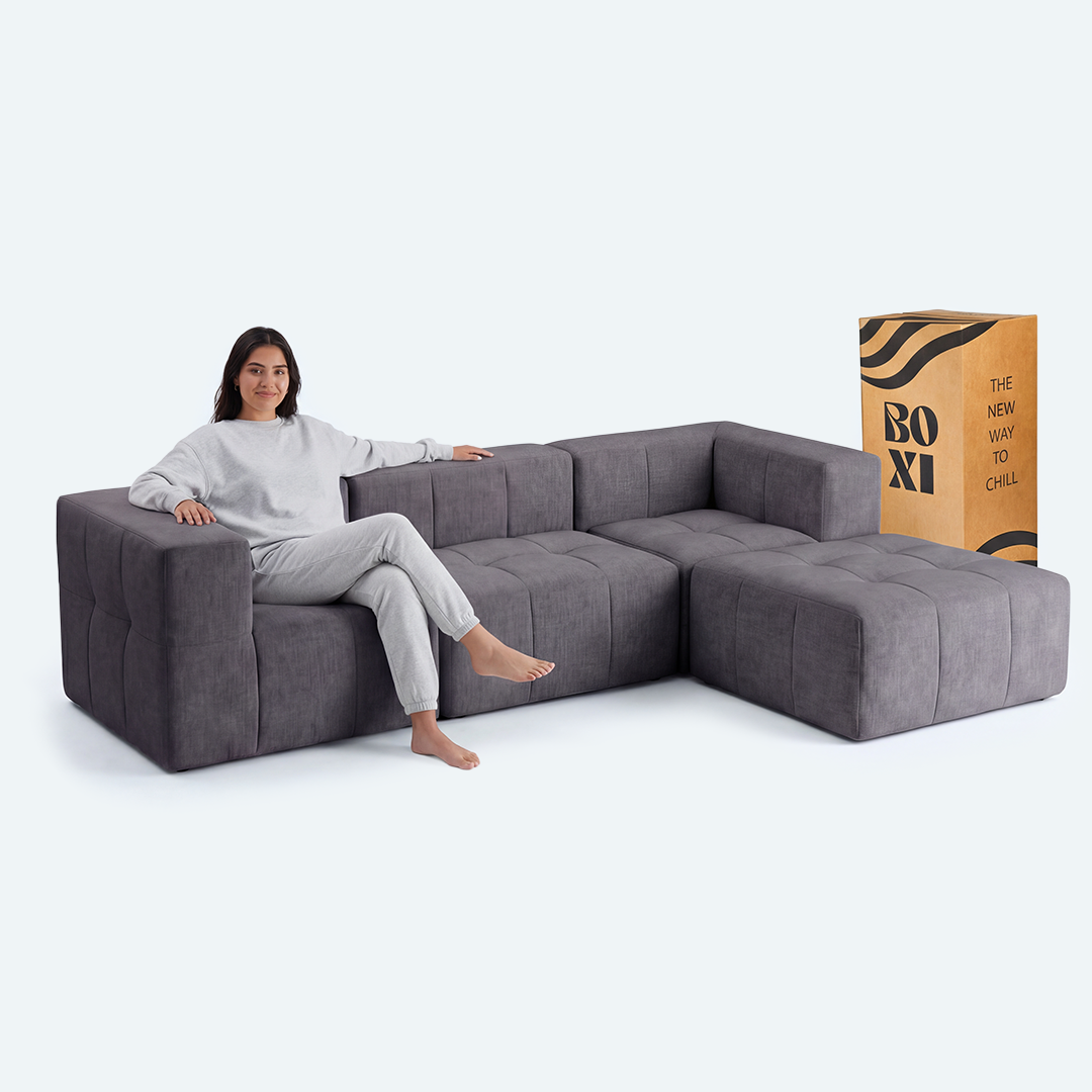 Sofá modular Bold 3 plazas con 2 reposabrazos y pouf