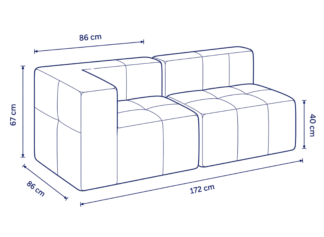 Sofá modular Bold 2 plazas con 1 reposabrazos