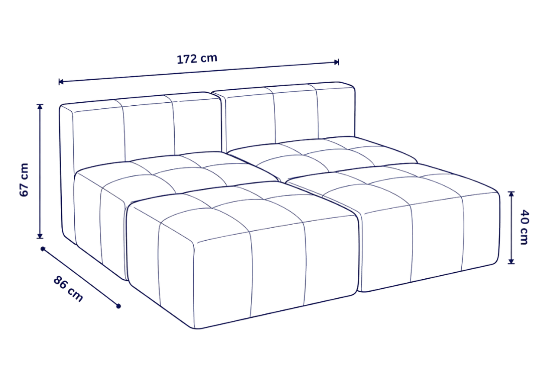 Sofá modular Bold 2 plazas con 2 poufs