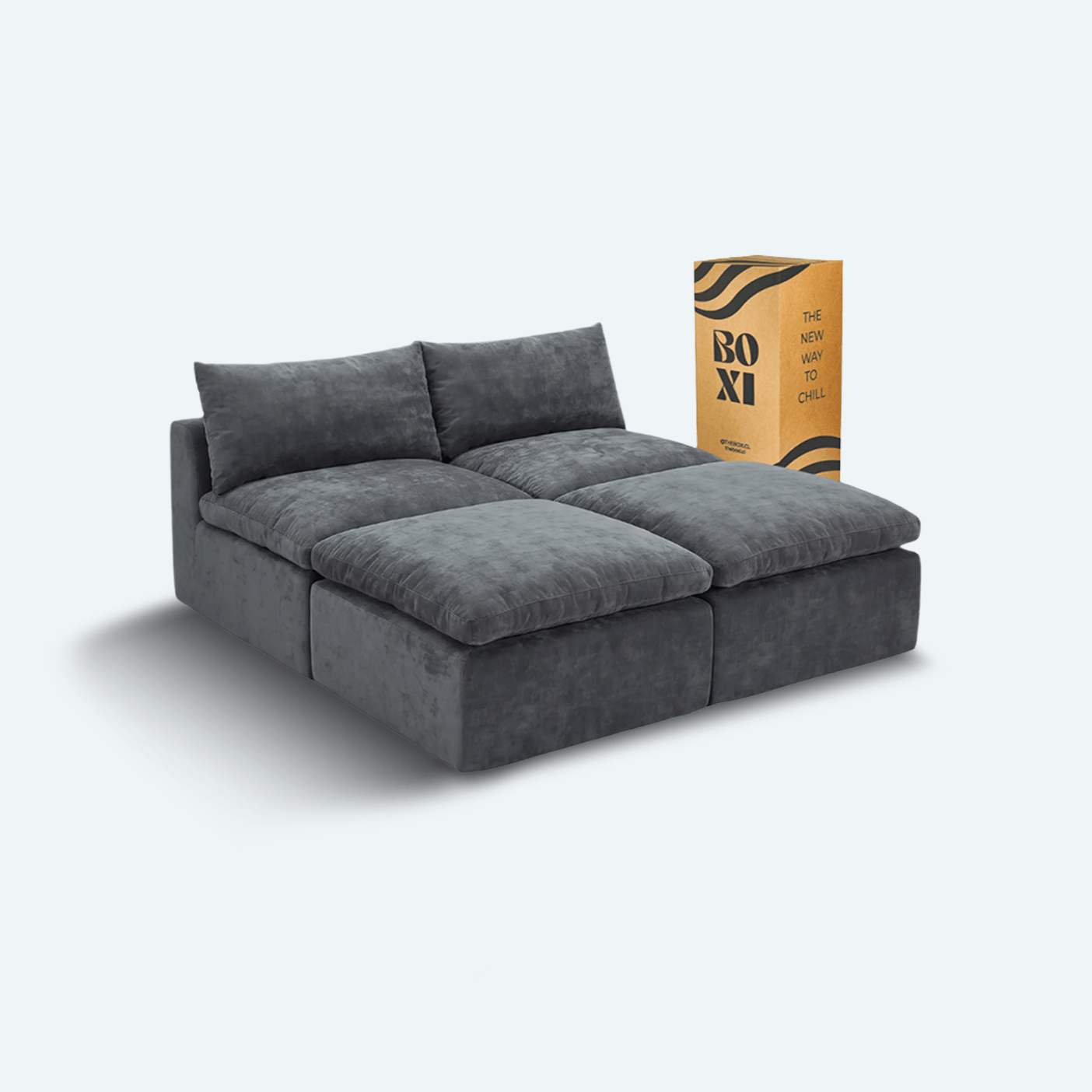 Sofá modular Cloud 2 plazas con 2 poufs