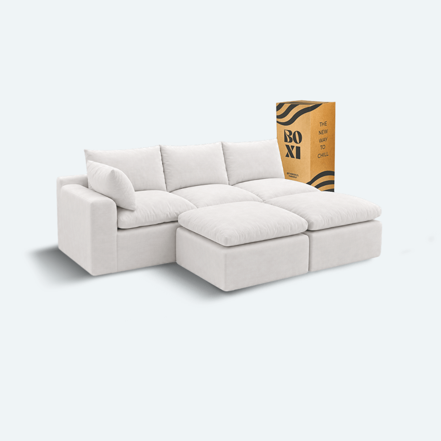 Sofá modular Cloud 3 plazas con 1 reposabrazos y 2 pouf
