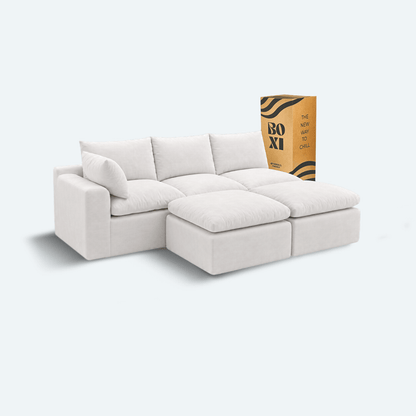 Sofá modular Cloud 3 plazas con 1 reposabrazos y 2 pouf