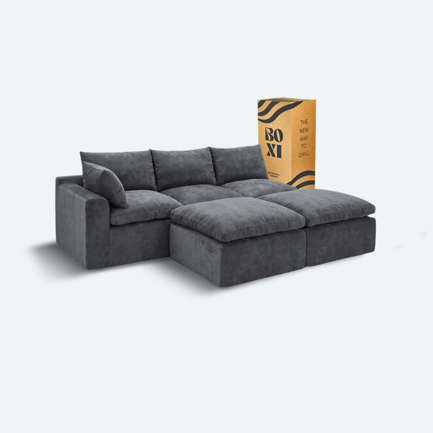 Sofá modular Cloud 3 plazas con 1 reposabrazos y 2 pouf