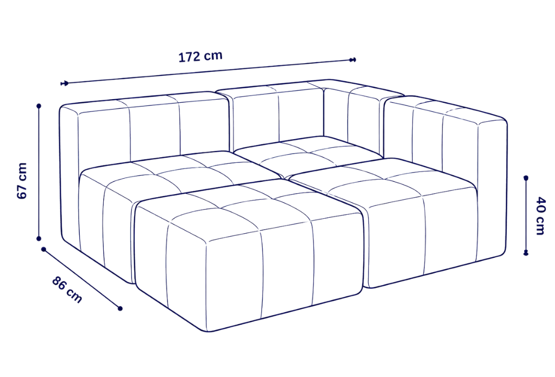 Sofá modular Bold 3 plazas con 1 reposabrazos y pouf