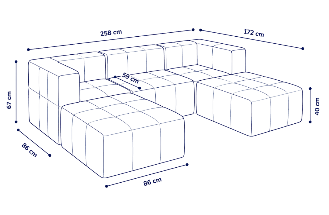 Sofá modular Bold 3 plazas con 2 reposabrazos y 2 pouf