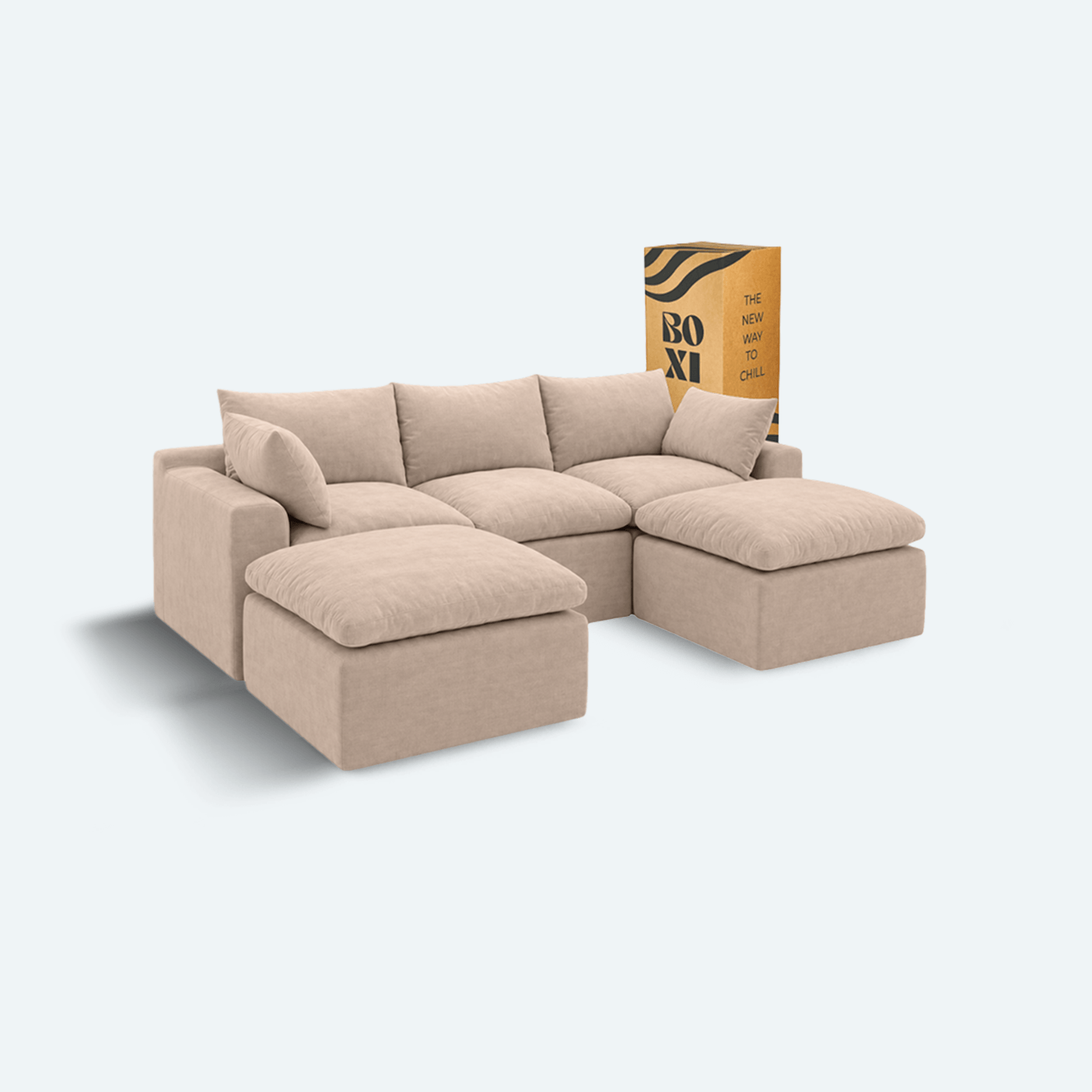 Sofá modular Cloud 3 plazas con 2 reposabrazos y 2 pouf