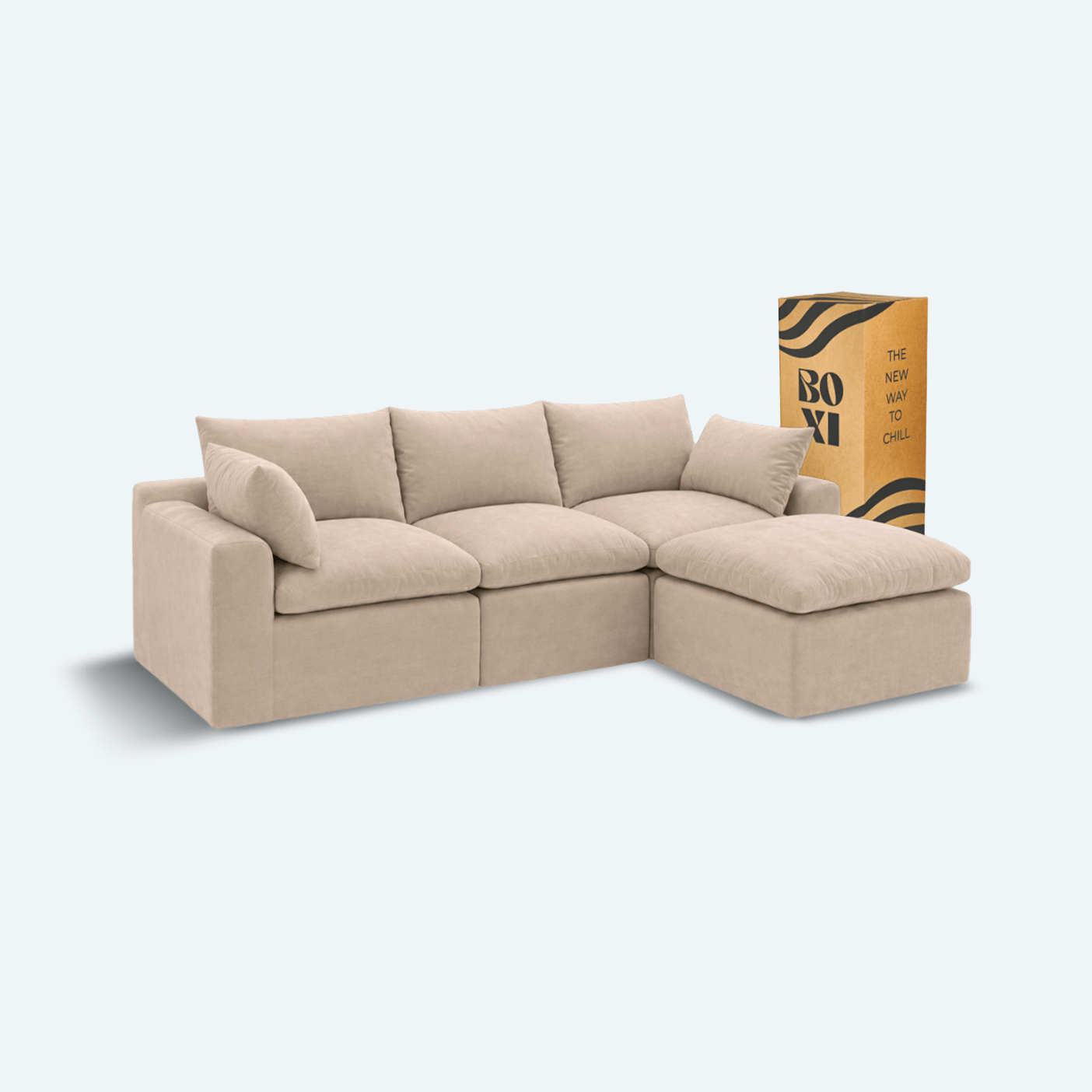 Sofá modular Cloud 3 plazas con 2 reposabrazos y pouf