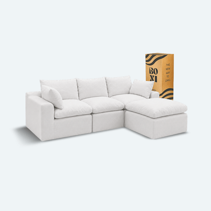 Sofá modular Cloud 3 plazas con 2 reposabrazos y pouf