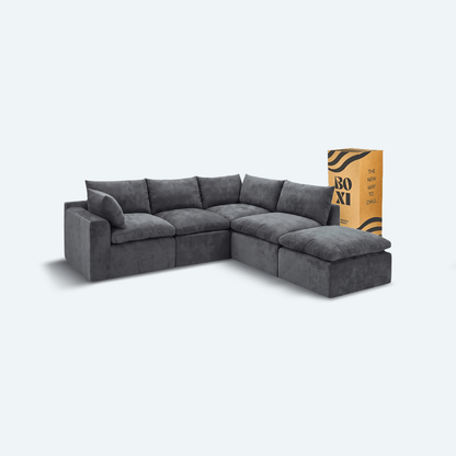 Sofá modular Cloud 4 plazas con 2 reposabrazos y pouf