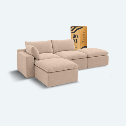 Sofá modular Cloud 2 plazas con 1 reposabrazos y 2 pouf