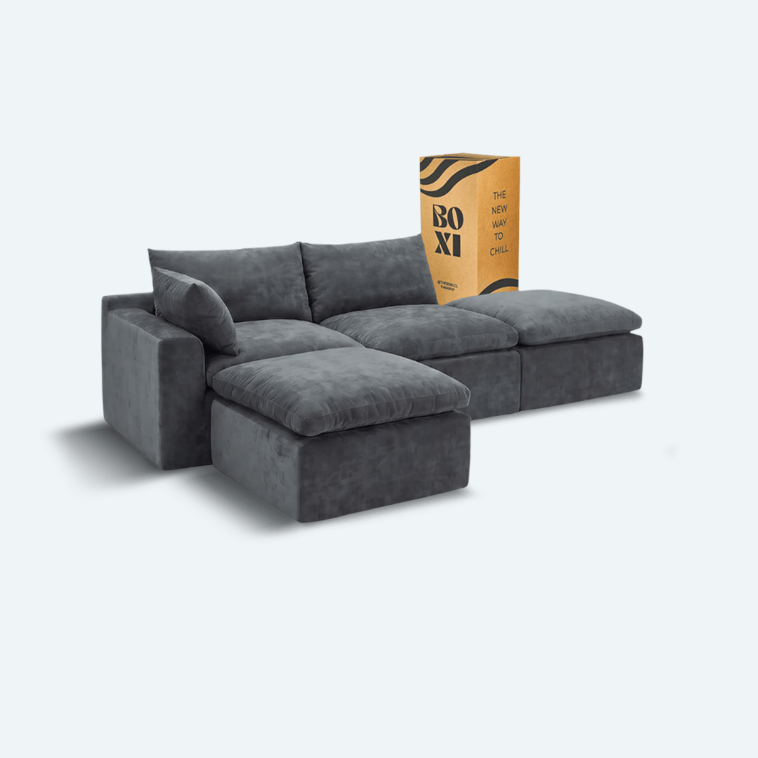 Sofá modular Cloud 2 plazas con 1 reposabrazos y 2 pouf