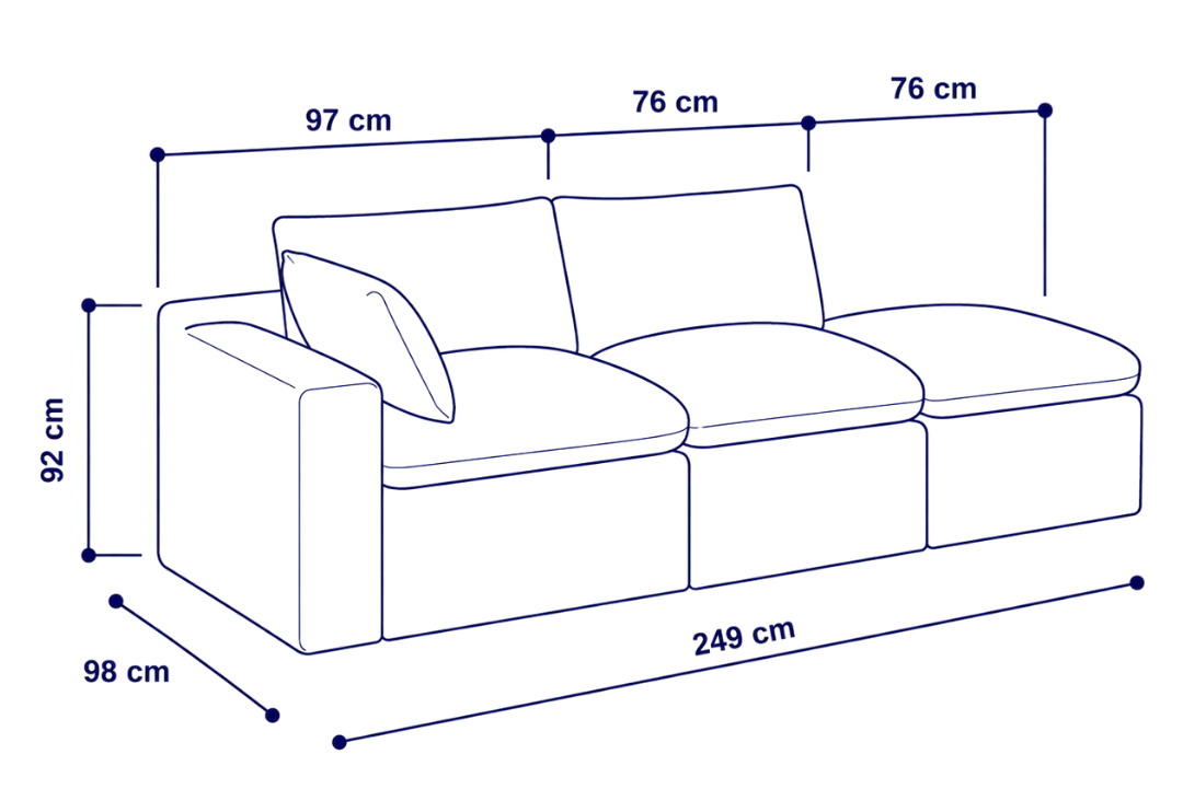 Sofá modular Cloud 2 plazas con 1 reposabrazos y pouf