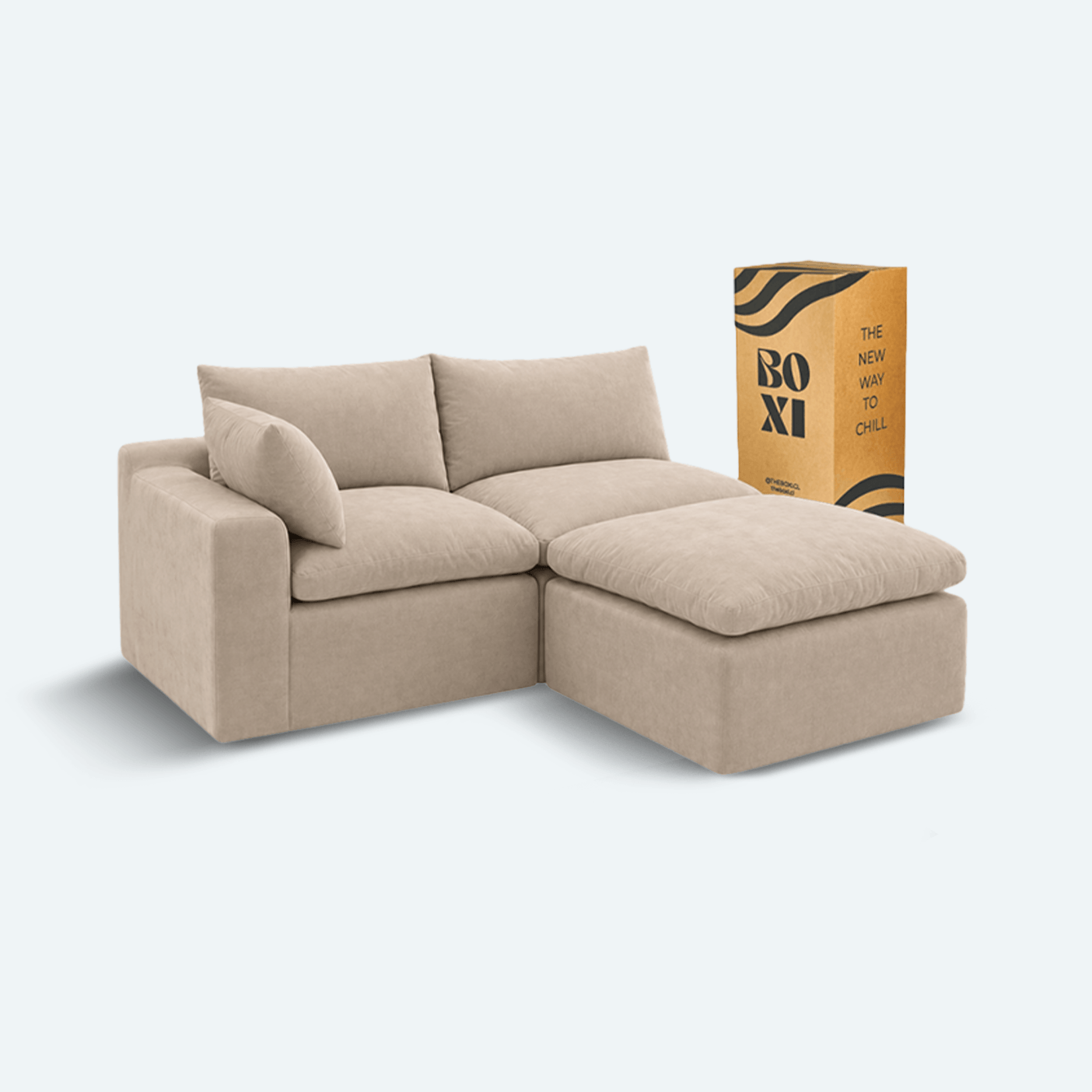 Sofá modular Cloud 2 plazas con 1 reposabrazos y pouf