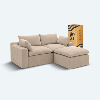 Sofá modular Cloud 2 plazas con 2 reposabrazos y pouf