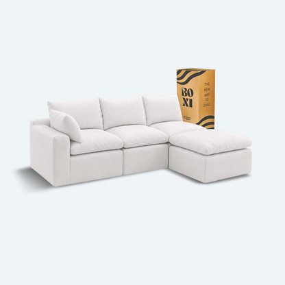 Sofá modular Cloud 3 plazas con 1 reposabrazos y pouf