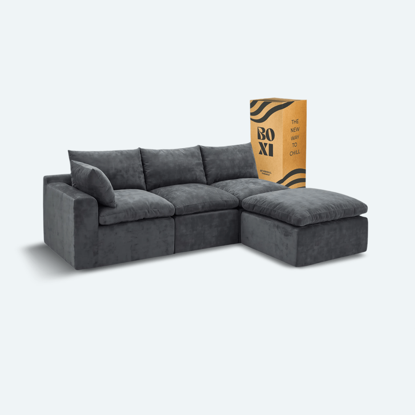 Sofá modular Cloud 3 plazas con 1 reposabrazos y pouf