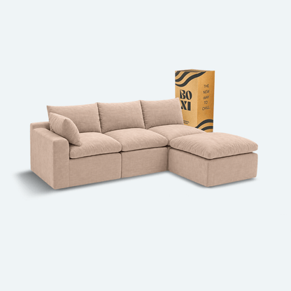 Sofá modular Cloud 3 plazas con 1 reposabrazos y pouf