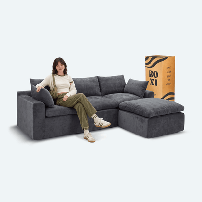 Sofá modular Cloud 3 plazas con 2 reposabrazos y pouf
