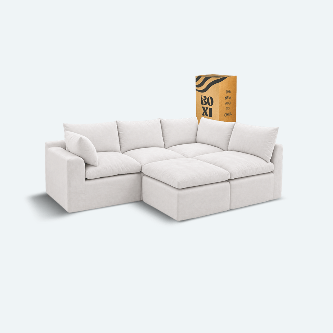 Sofá modular Cloud 4 plazas con 2 reposabrazos y pouf