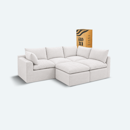 Sofá modular Cloud 4 plazas con 2 reposabrazos y pouf
