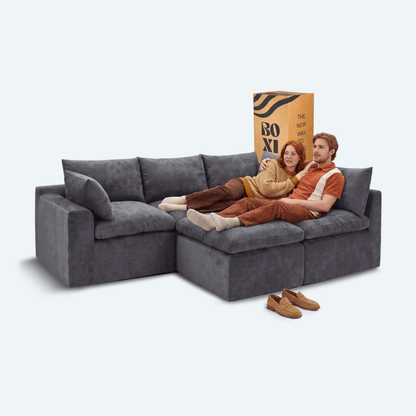 Sofá modular Cloud 4 plazas con 2 reposabrazos y pouf