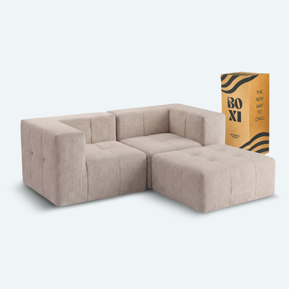Sofá modular Bold 2 plazas con 2 reposabrazos y pouf