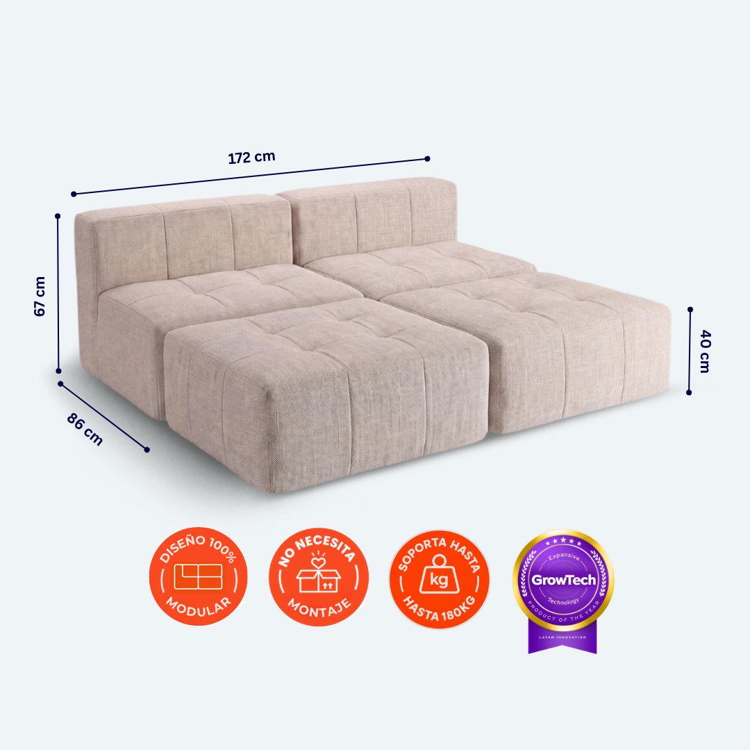Sofá modular Bold 2 plazas con 2 poufs