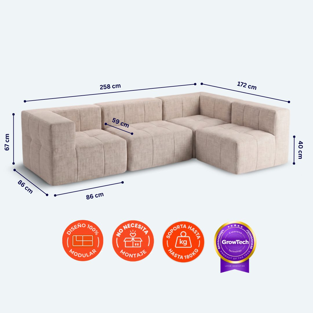 Sofá modular Bold 3 plazas con 1 reposabrazos