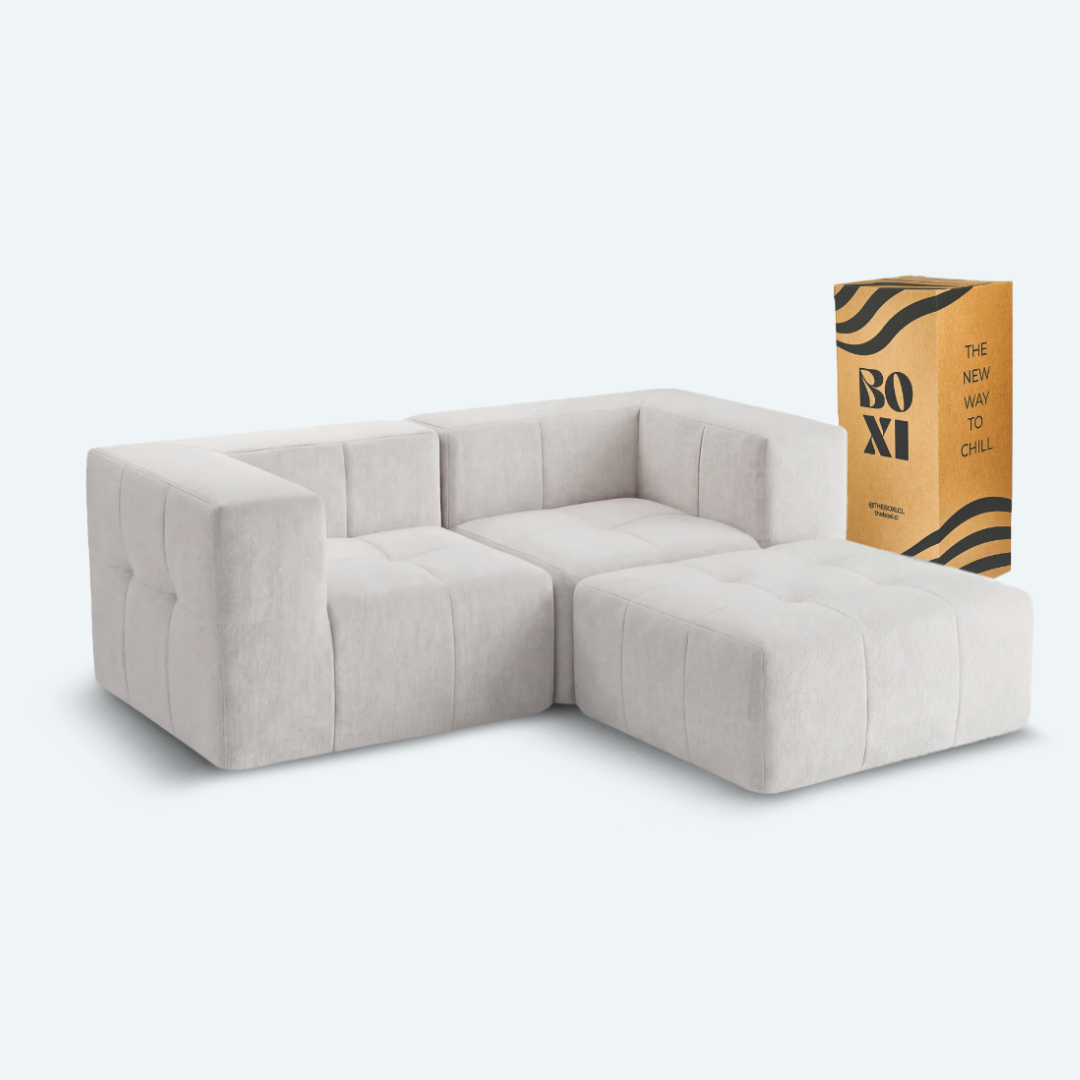 Sofá modular Bold 2 plazas con 2 reposabrazos y pouf