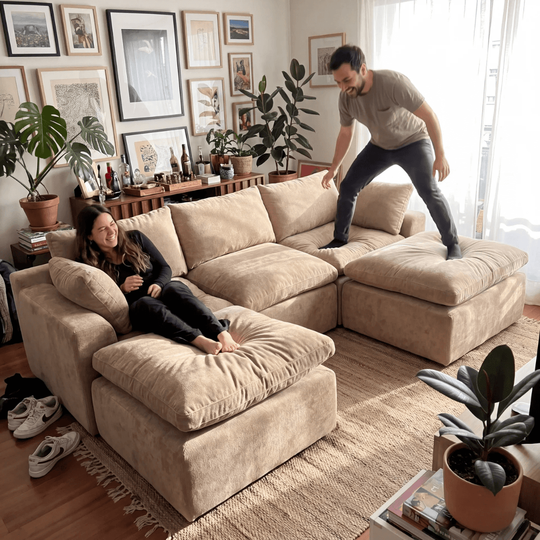 Sofá modular Cloud 2 plazas con 2 poufs
