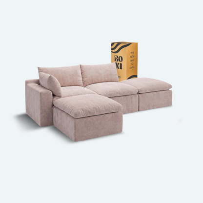Sofá modular Cloud 2 plazas con 1 reposabrazos y 2 pouf