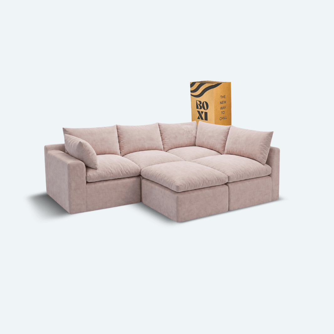 Sofá modular Cloud 4 plazas con 2 reposabrazos y pouf