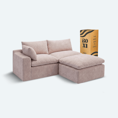 Sofá modular Cloud 2 plazas con 1 reposabrazos y pouf