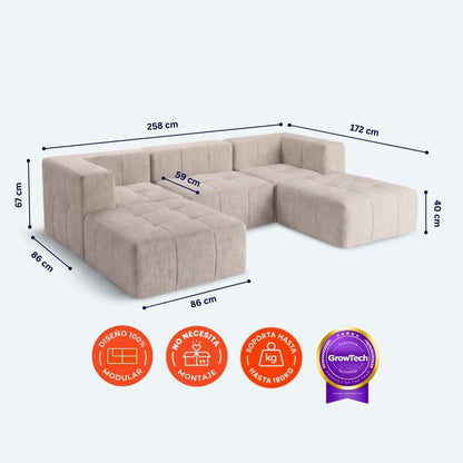 Sofá modular Bold 3 plazas con 2 reposabrazos y 2 pouf